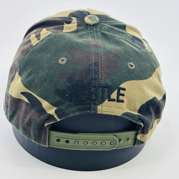 HUSTLE Camo Hat Cap SnapBack Script One Size Adjustable Top Level A Frame - Picture 3 of 5